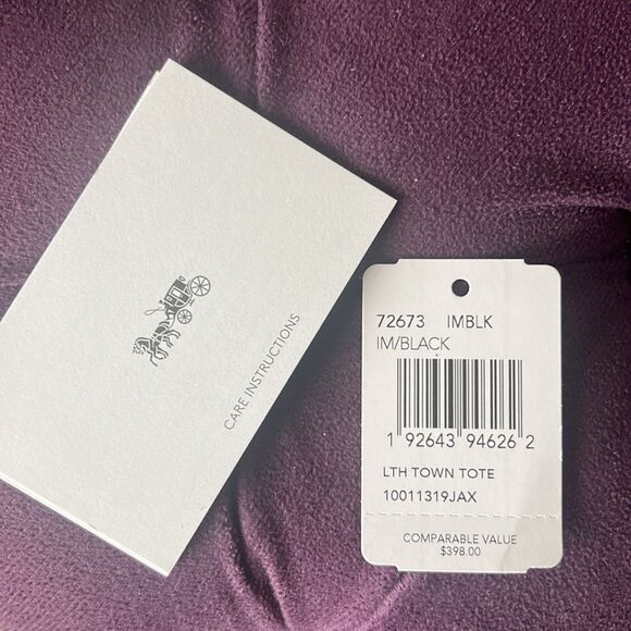 Coach Town Tote Polished Pebbled Leather Black, New - Picture 13 of 14